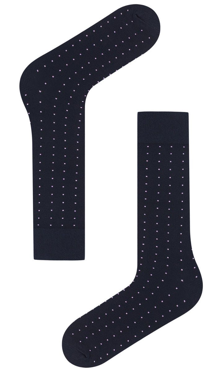 Navy Blue with Pink Dots Cotton-Blend Socks | Men's Socks | Socks