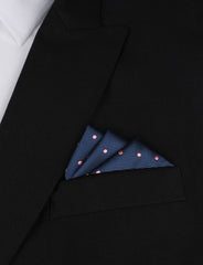 Navy Blue with Pink Polka Dots - Oxygen Three Point Pocket Square Fold