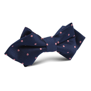 Navy Blue with Pink Polka Dots Diamond Bow Tie