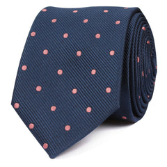 Navy Blue with Pink Polka Dots Skinny Tie OTAA roll