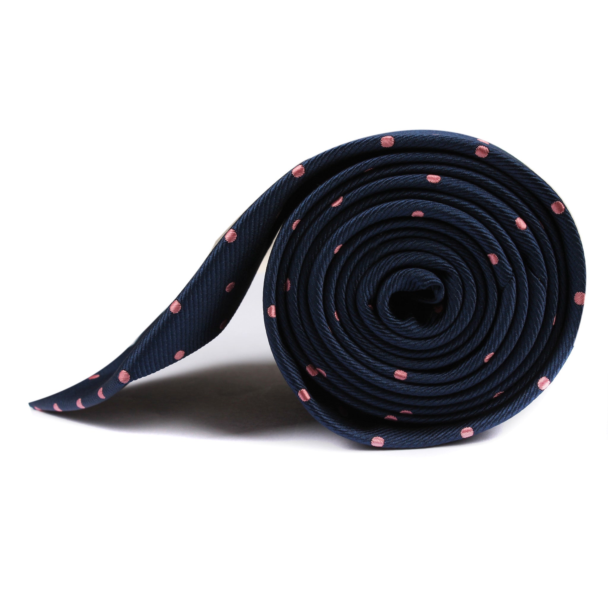 Navy Blue with Pink Polka Dots Tie Side View