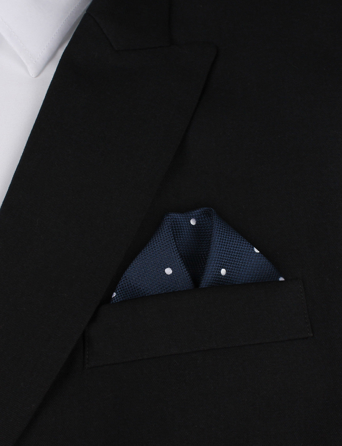 Navy Blue with White Polka Dots - Winged Puff Pocket Square Fold