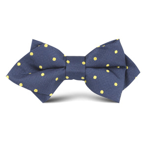 Navy Blue with Yellow Polka Dots Kids Diamond Bow Tie