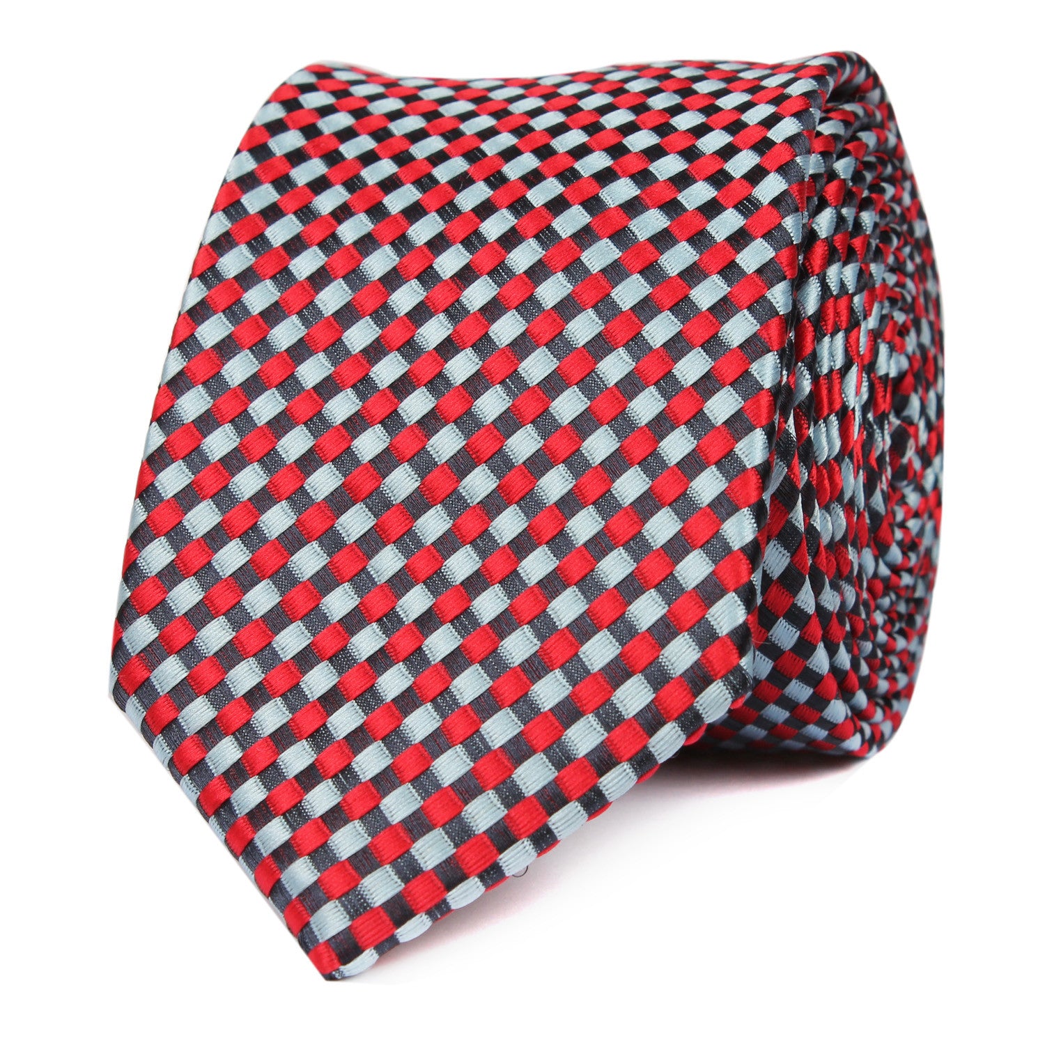 Navy and Light Blue Red Checkered - Skinny Tie OTAA roll