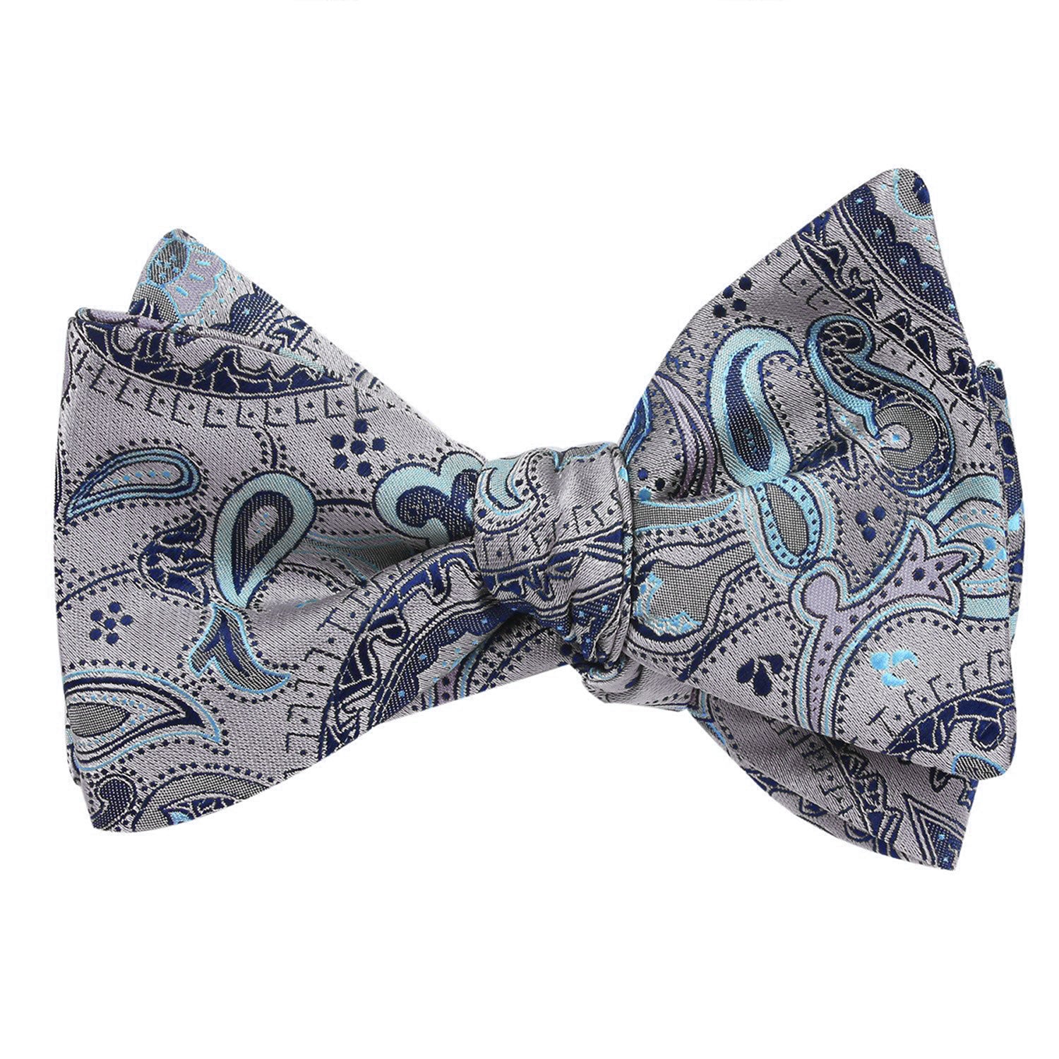 Paisley Silver Bow Tie Untied with Light Blue
