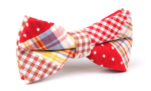 Plaid Red Gingham Cotton Polka Dot Bow Tie