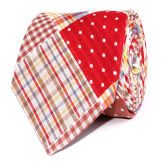 Palid Red Gingham Cotton Polka Dot Necktie Front