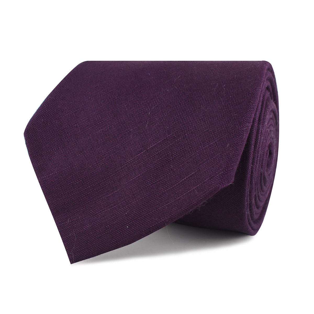 Purple Plum Slub Linen Necktie Front Roll