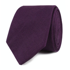 Purple Plum Slub Linen Skinny Tie Front Roll