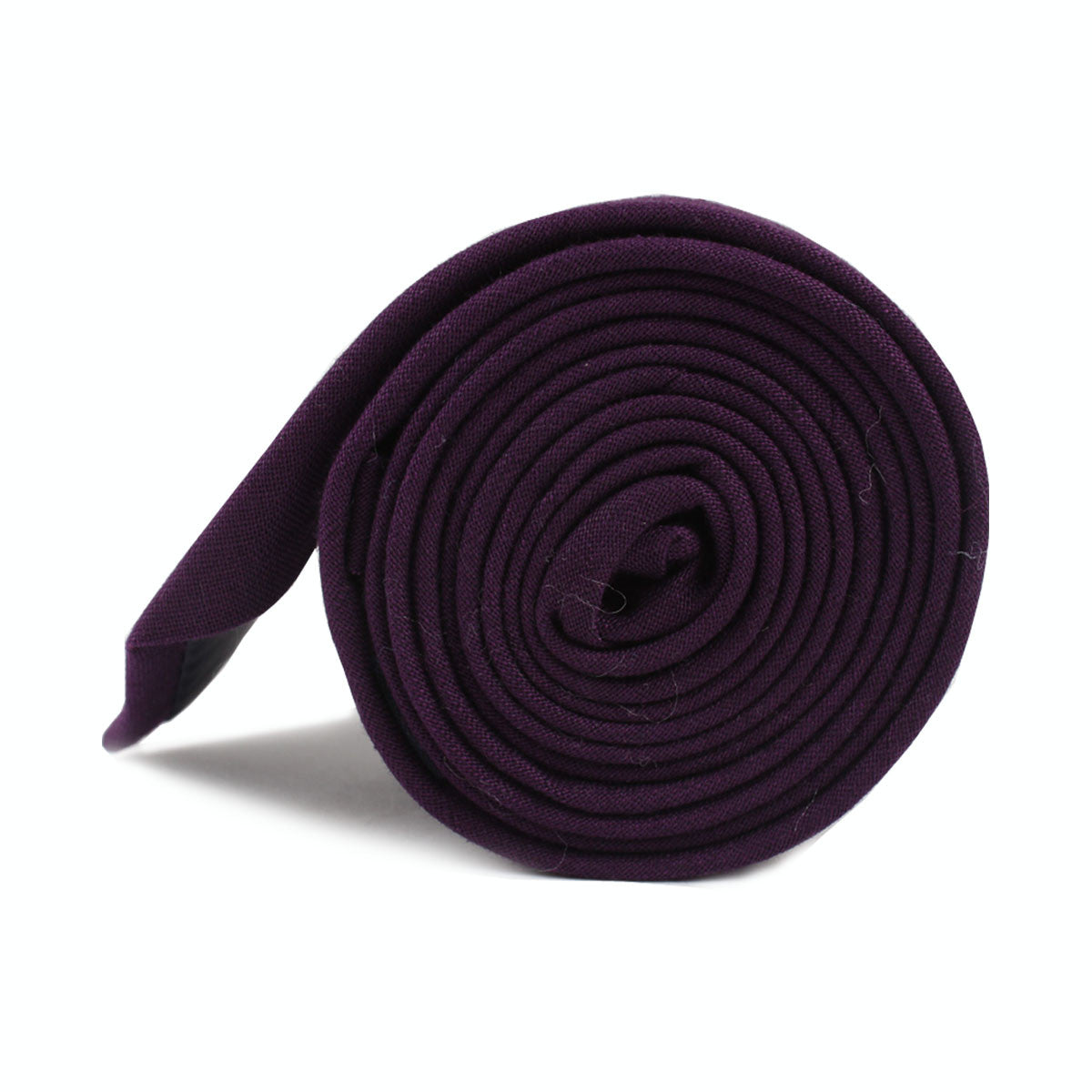 Purple Plum Slub Linen Skinny Tie Side Roll