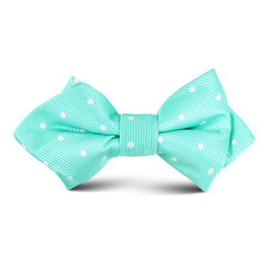 Seafoam Green with White Polka Dots Kids Diamond Bow Tie