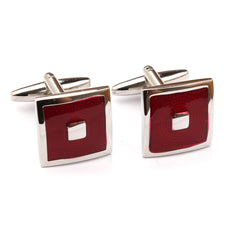Silver Red Square Cufflink Double Front OTAA