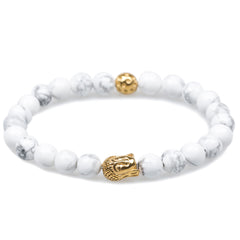 Snow Lion White Howlite Gold Buddha Bracelet