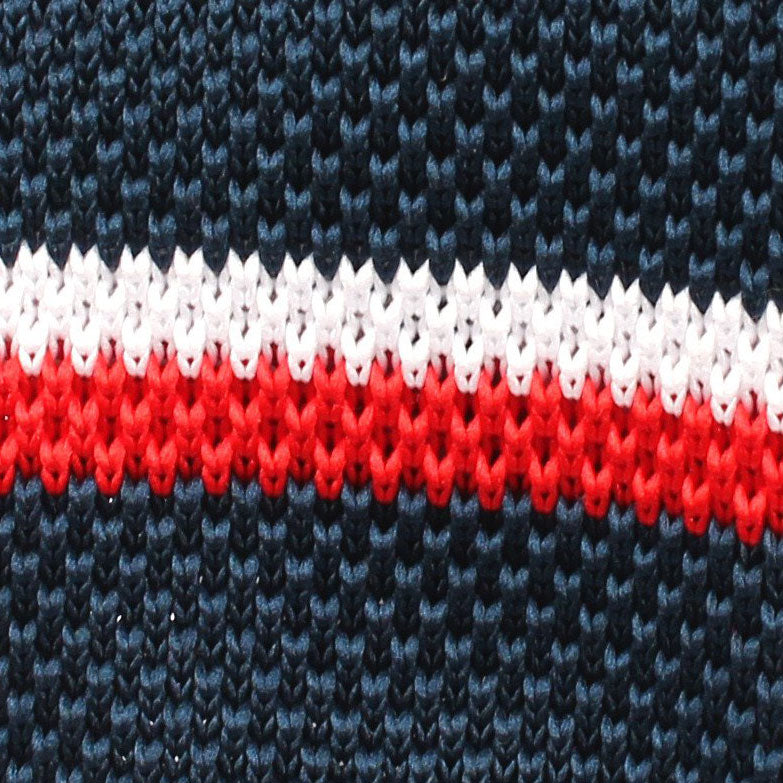 The Navy Blue American Knitted Tie with Red & White Stripes Fabric