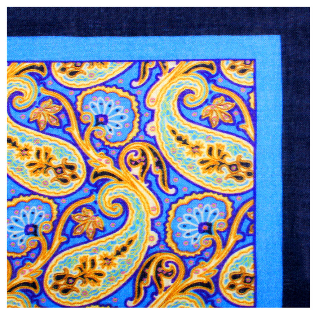 Monuriki Blue Paisley Wool Pocket Square Fold