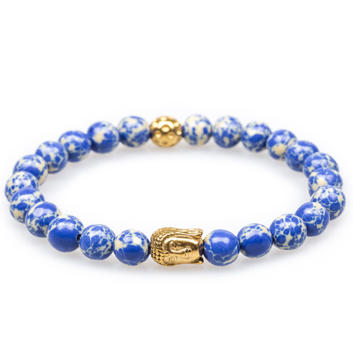 Tibetan Sodalite Gold Buddha Bracelet Mens Buddhist Beaded