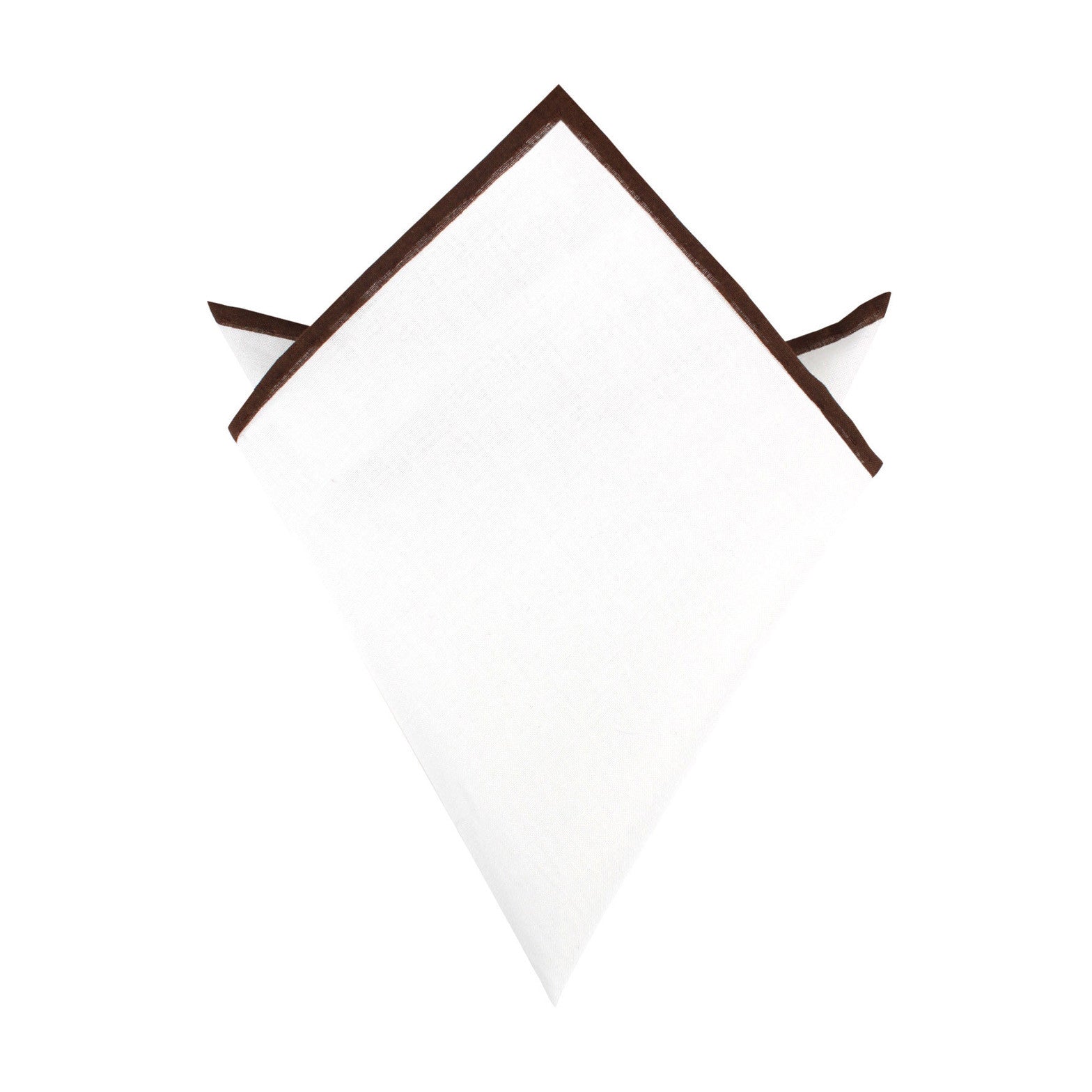 White Cotton Pocket Square with Brown Border 06-WCPS