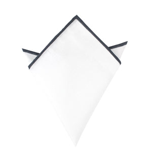 White Cotton Pocket Square with Charcoal Grey Border