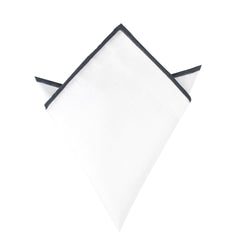 White Cotton Pocket Square with Charcoal Grey Border 08-WCPS