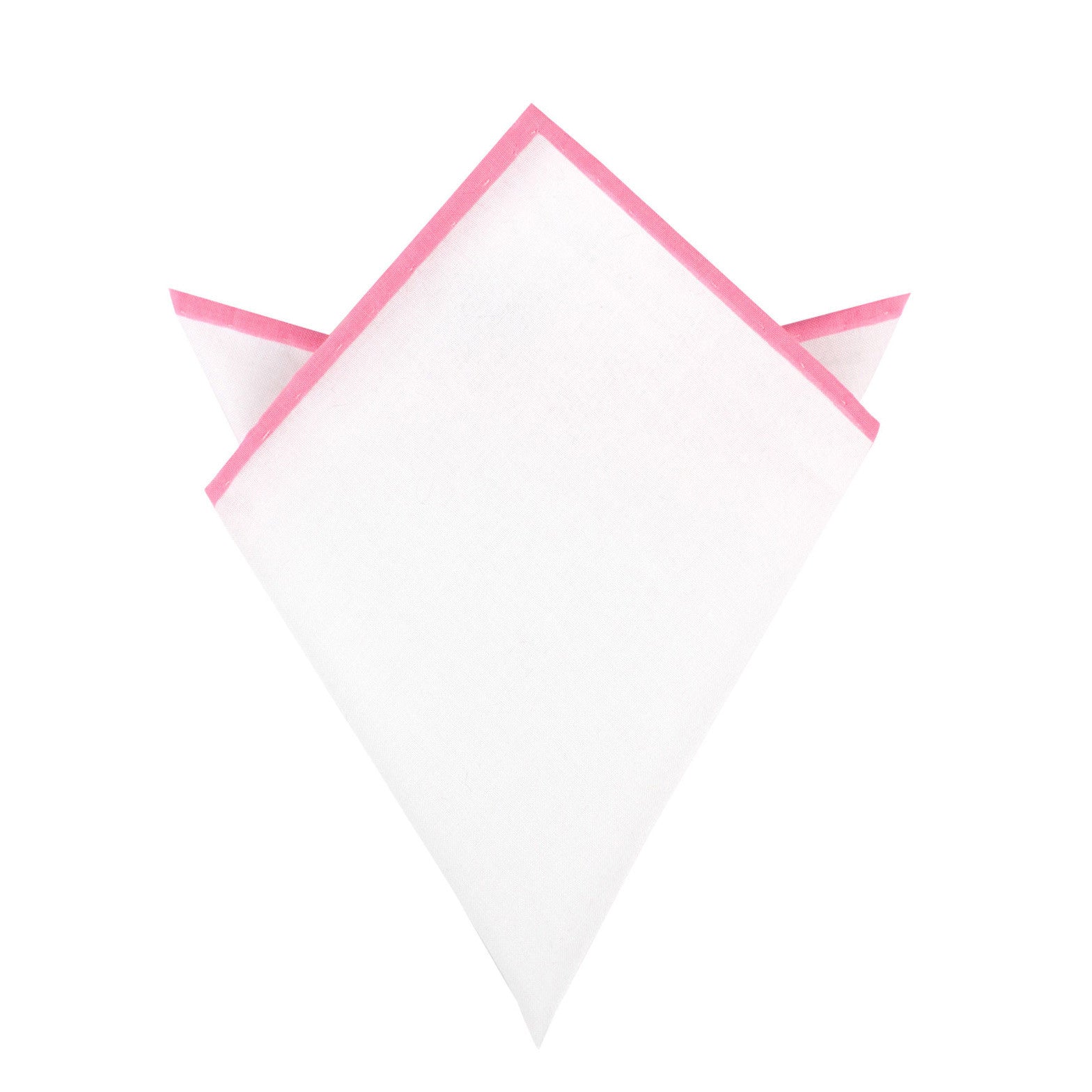 White Cotton Pocket Square with Pink Border 09-WCPS