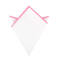White Cotton Pocket Square with Pink Border 09-WCPS