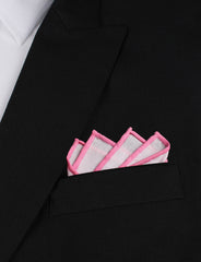 White Cotton Pocket Square with Pink Border  Point Fold