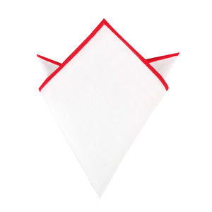 White Cotton Pocket Square with Red Border