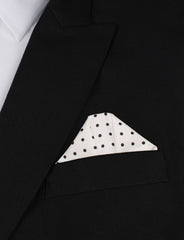 White Cotton with Black Mini Polka Dots Winged Puff Pocket Square Fold