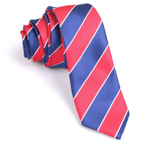 Navy Blue White and Red Diagonal - Skinny Tie