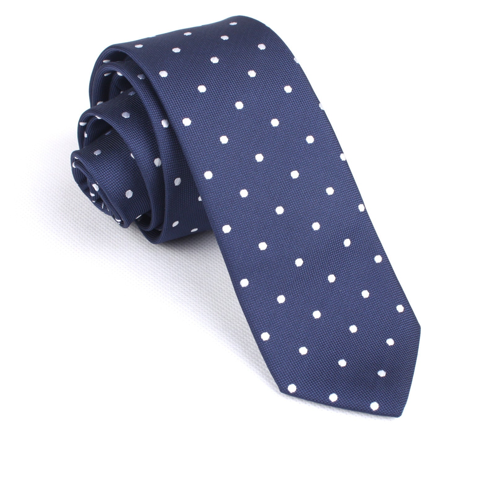 Navy Blue with White Polka Dots Skinny Tie