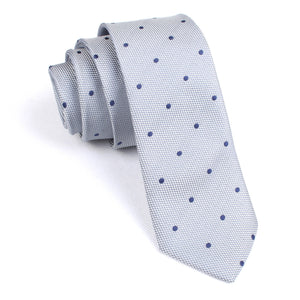 Grey with Navy Blue Polka Dots - Skinny Tie
