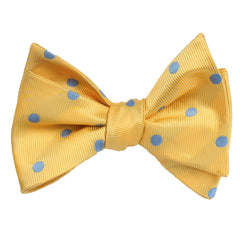 Yellow Bow Tie Untied with Light Blue Polka Dots Self tied knot by OTAA
