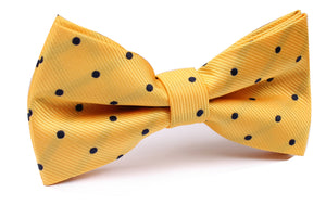 Yellow Bow Tie with Navy Blue Polka Dots
