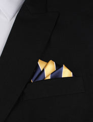 Yellow and Navy Blue Striped Oxygen Three Point Pocket Square Fold