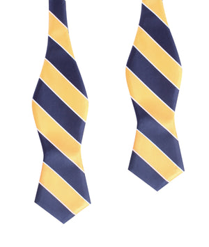 Yellow and Navy Blue Striped Self Tie Diamond Tip Bow Tie