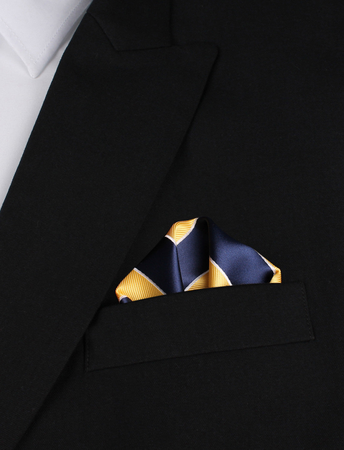 Yellow and Navy Blue Striped Winged Puff Pocket Square Fold