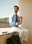 Beaufort Riviera French Cuff Non-Iron Dobby Shirt - model detail, French cuff and white collar - OTAA