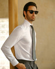 Windsor Royal White Non-Iron Dobby Shirt - model detail, white dobby weave - OTAA