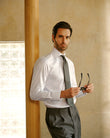 Windsor Royal White Non-Iron Dobby Shirt - styled on model, royal white dobby - OTAA