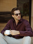 Carlisle Espresso Non-Iron Oxford Shirt - styled on model, espresso brown oxford - OTAA