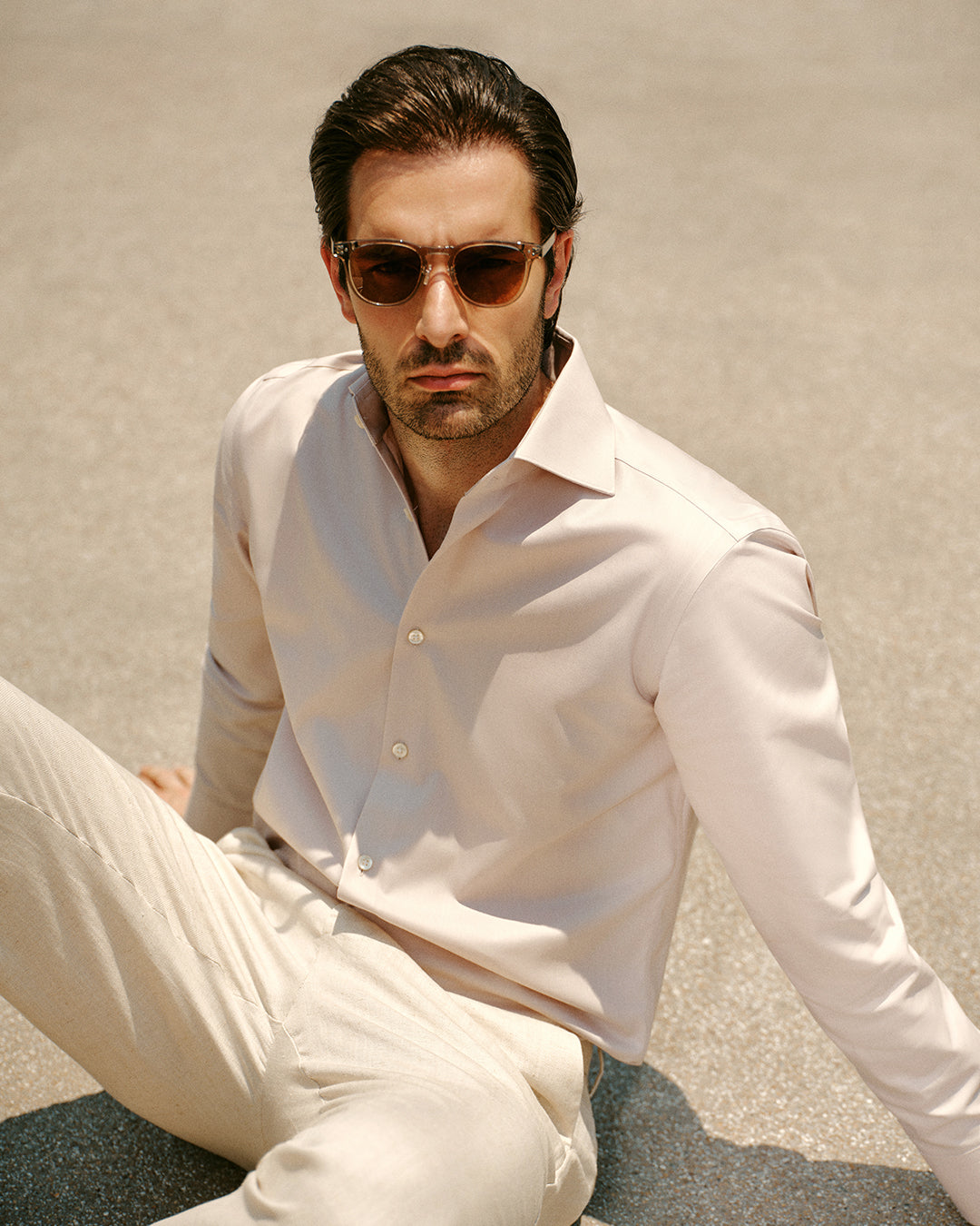 Hawthorne Khaki Easy-Iron Twill Shirt - khaki shirt styled outfit - OTAA