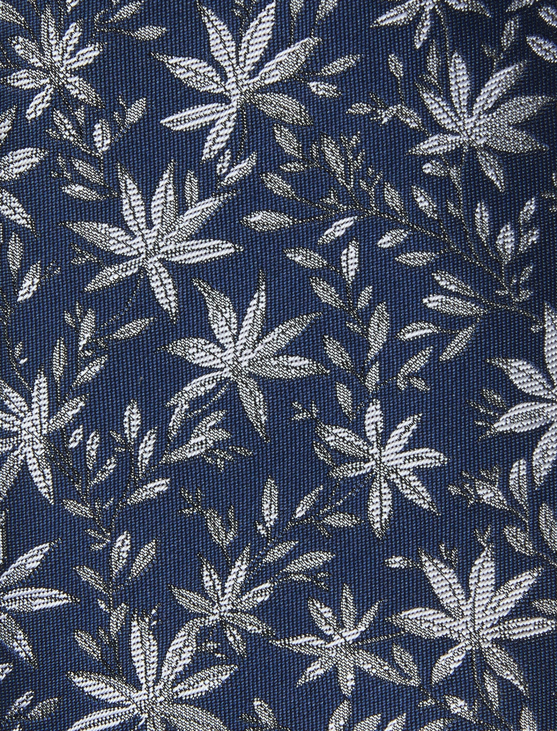 Westminster White Leaves Necktie - knotted view, white leaf motif - OTAA