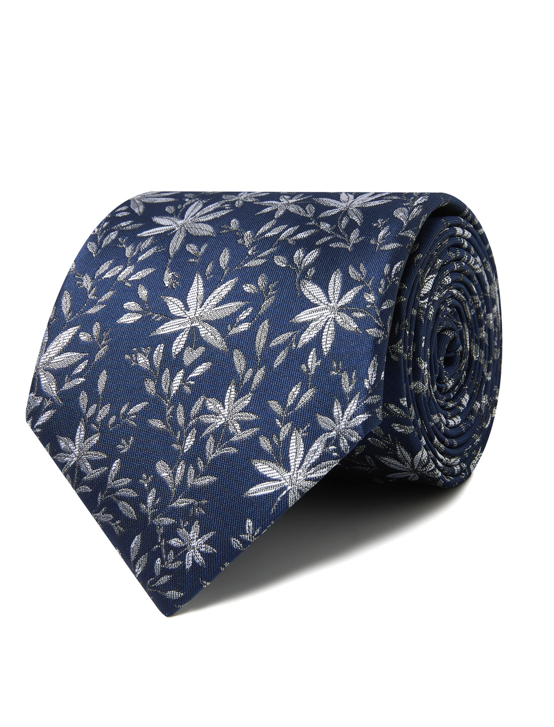Westminster White Leaves Necktie - white leaf pattern detail - OTAA