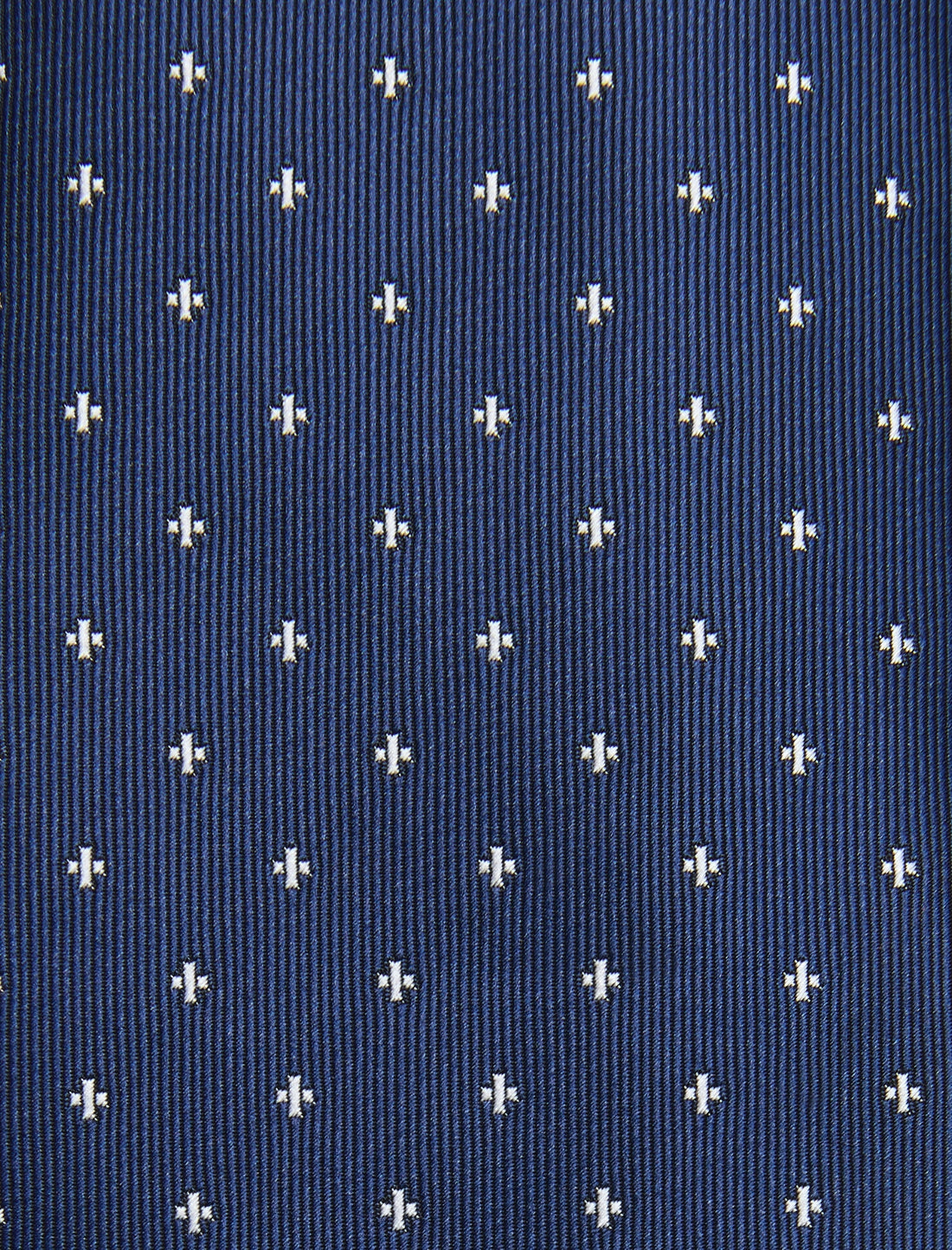 Belmont Cross Necktie - knotted view, navy cross motif - OTAA