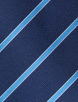 Seaspray Navy Light Blue Stripe Necktie - knotted view, navy and light blue stripe - OTAA