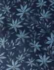 Atlantic Pier Blue Leaves Necktie - knotted view, blue leaf motif - OTAA