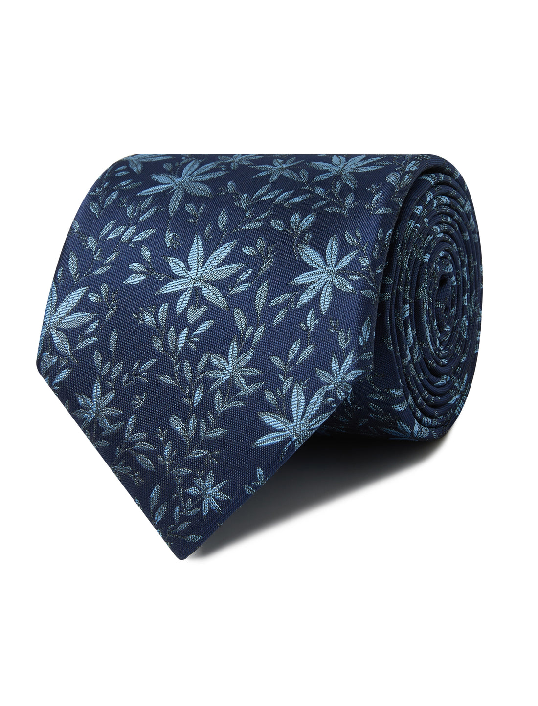Atlantic Pier Blue Leaves Necktie - blue leaf pattern detail - OTAA