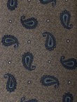 Wheatfield Paisley Necktie - knotted view, brown paisley - OTAA