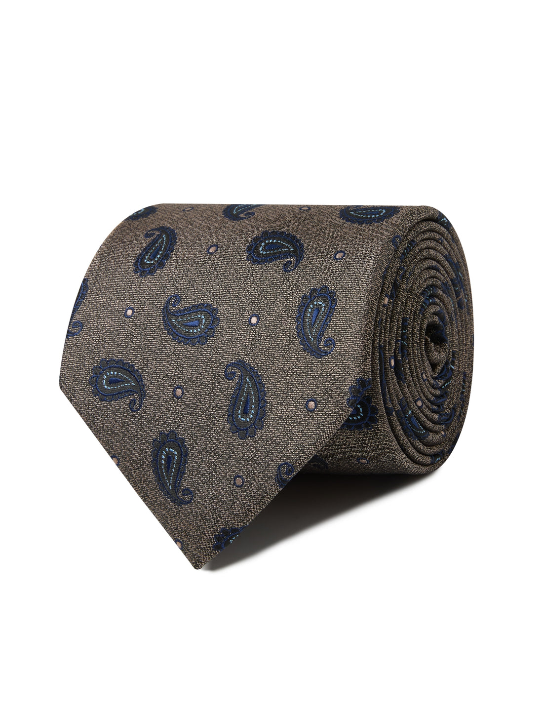 Wheatfield Paisley Necktie - brown and blue paisley detail - OTAA