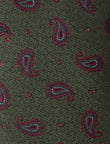 Petrucelli Paisley Necktie - knotted view, brown and olive paisley - OTAA